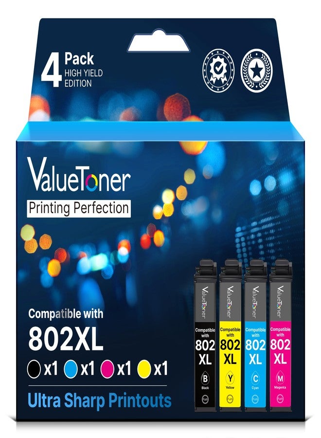 Valuetoner خرطوشة حبر معاد تصنيعها من Valuetoner بديلة لطابعات Epson 802XL و 802 XL و T802XL و T802 XL للاستخدام مع طابعات Workforce Pro WF-4720 و WF-4730 و WF-4734 و WF-4740 و EC-4020 و EC-4030 و EC-4040 (عبوة من 4 خراطيش) - Image 1